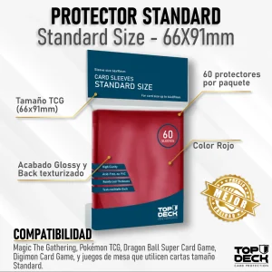 Protectores Top Deck Standard 66x91mm color Rojo