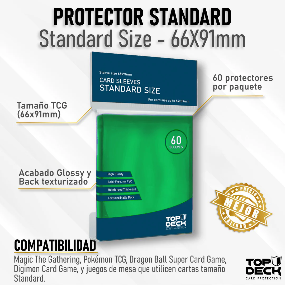 Protectores Top Deck Standard 66x91mm color Verde